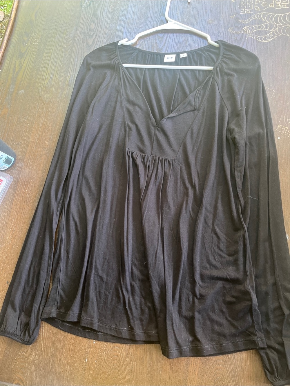 GAP Black V-Neck Gathered Front Long Sleeve Top